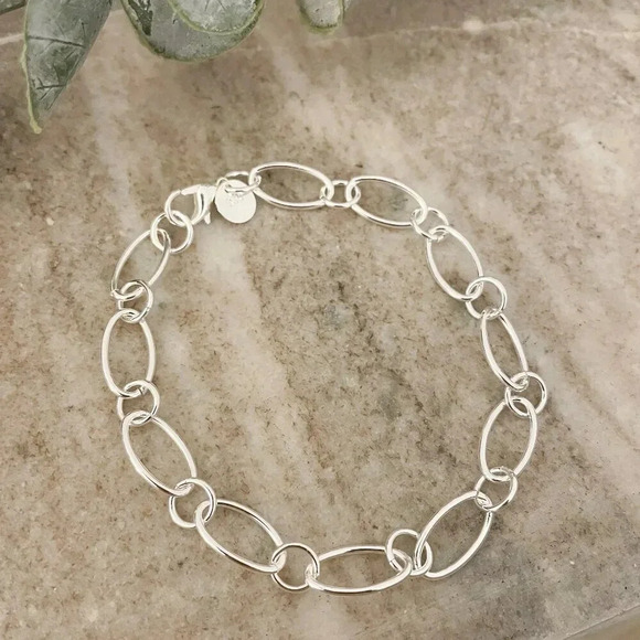 925 Sterling Silver Oval Link Bracelet Dainty Bracelet Round Circle Link Chain - Picture 1 of 5